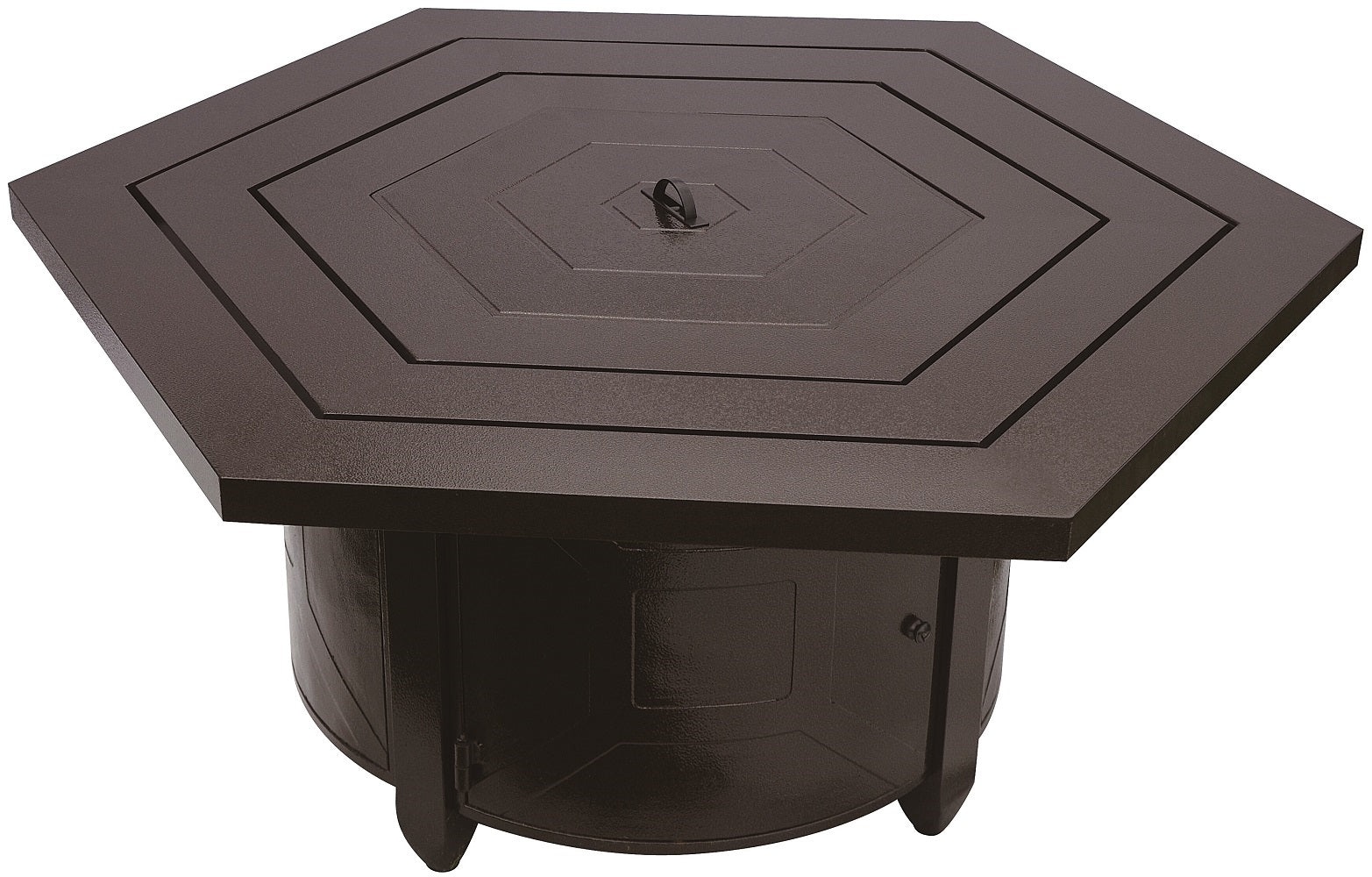 Hiland Hexagon Fire Pit -Hammered Bronze- F-HEX-FPT- Front View With Lid Close