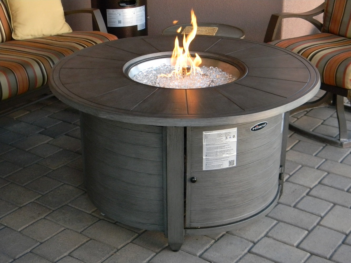 Hiland Round Fire Pit - Brushed Wood - FS-2017-FPT- Lifestyle Patio