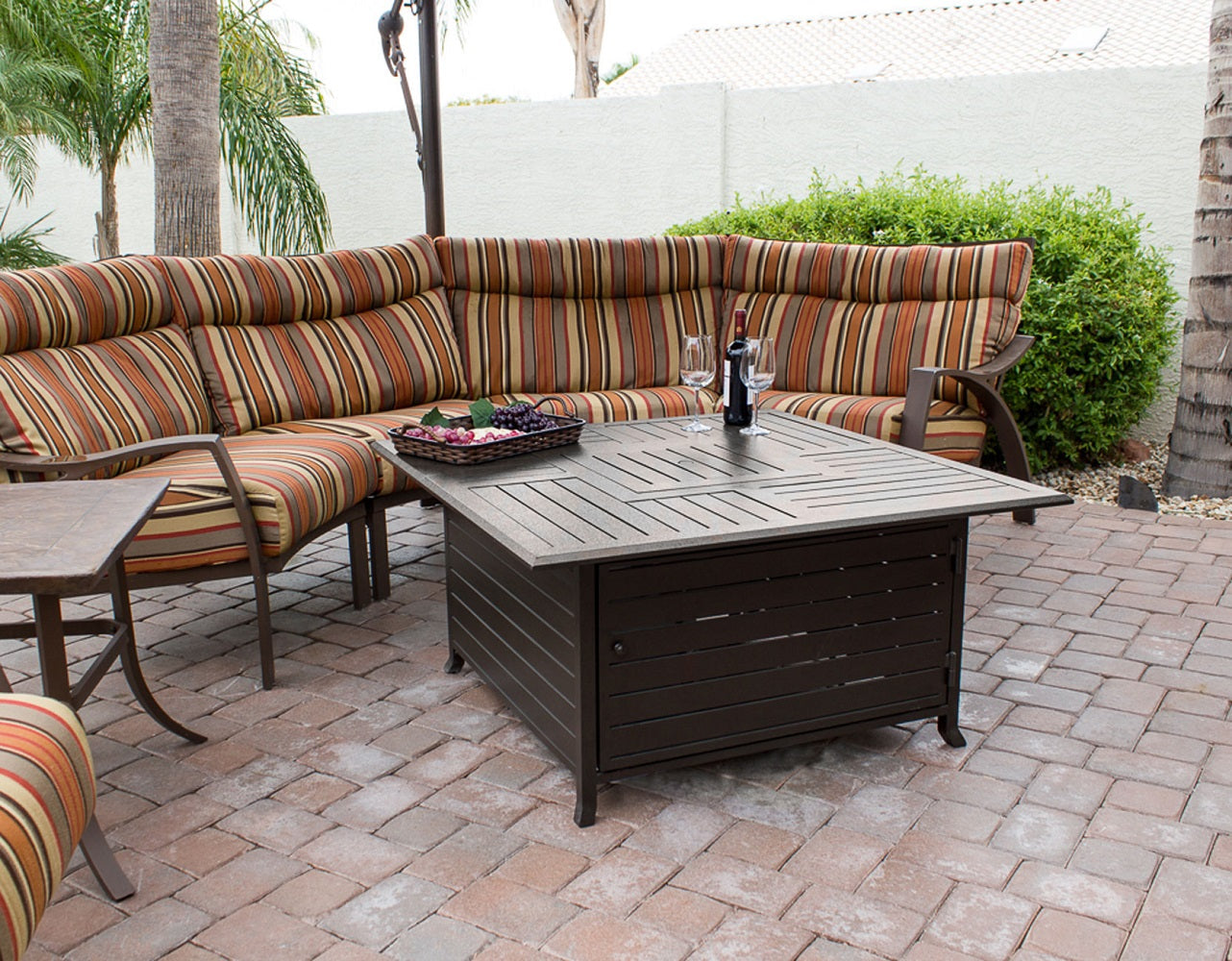 Hiland Square Extruded Aluminum Firepit with Lid-F-1108-FPT- Lifestyle Patio