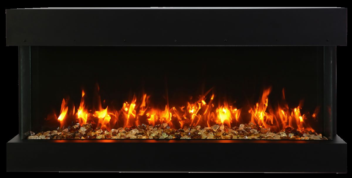 Remii by Amantii 30" BAY-SLIM Series 3 Sided Glass Electric Fireplace- 30 BAY-SLIM- Front View With Brown Mix Fire Glass