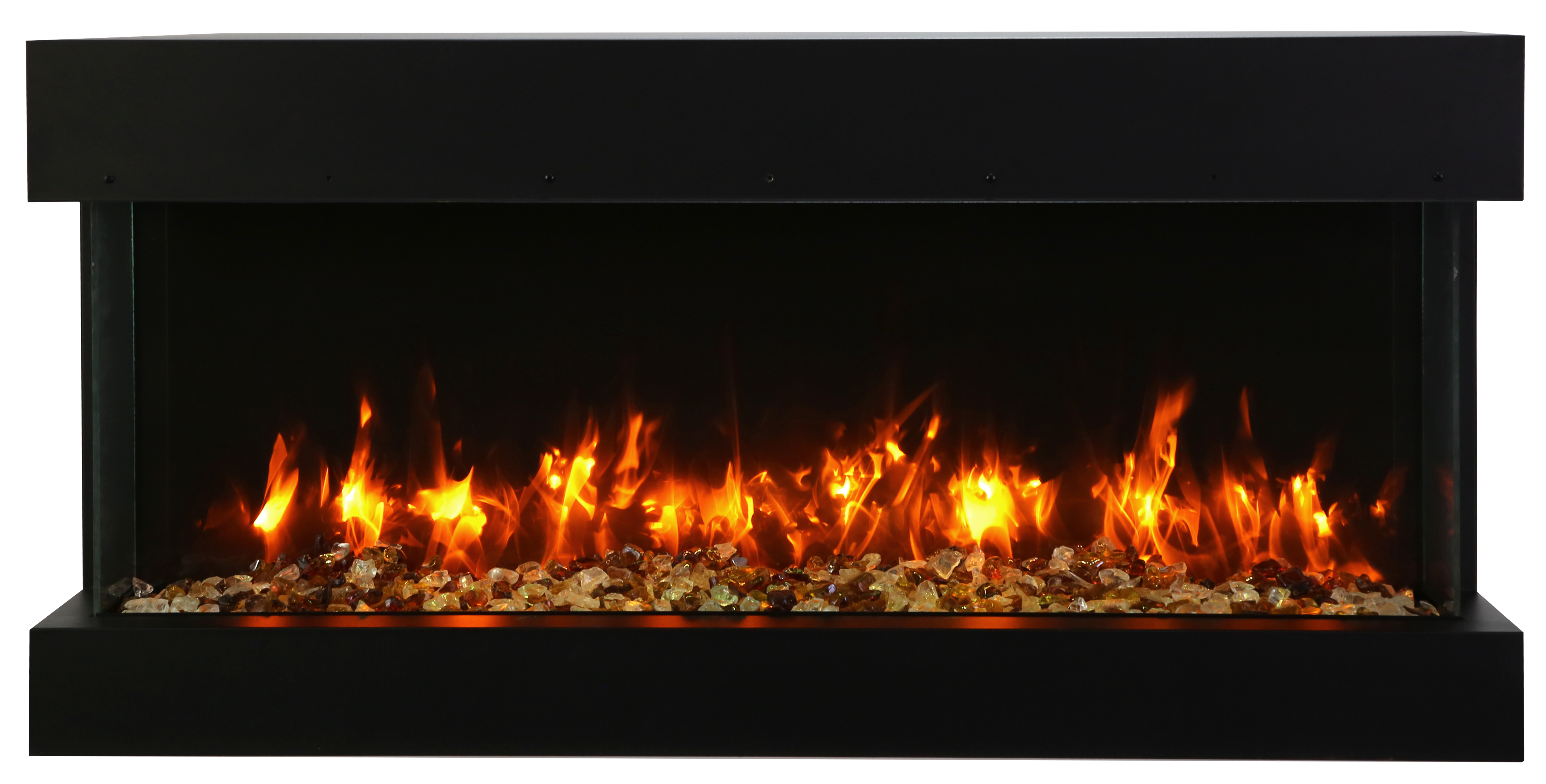 Remii by Amantii 50" BAY-SLIM Series 3 Sided Glass Electric Fireplace-50-BAY-SLIM- Front View With Birch Log