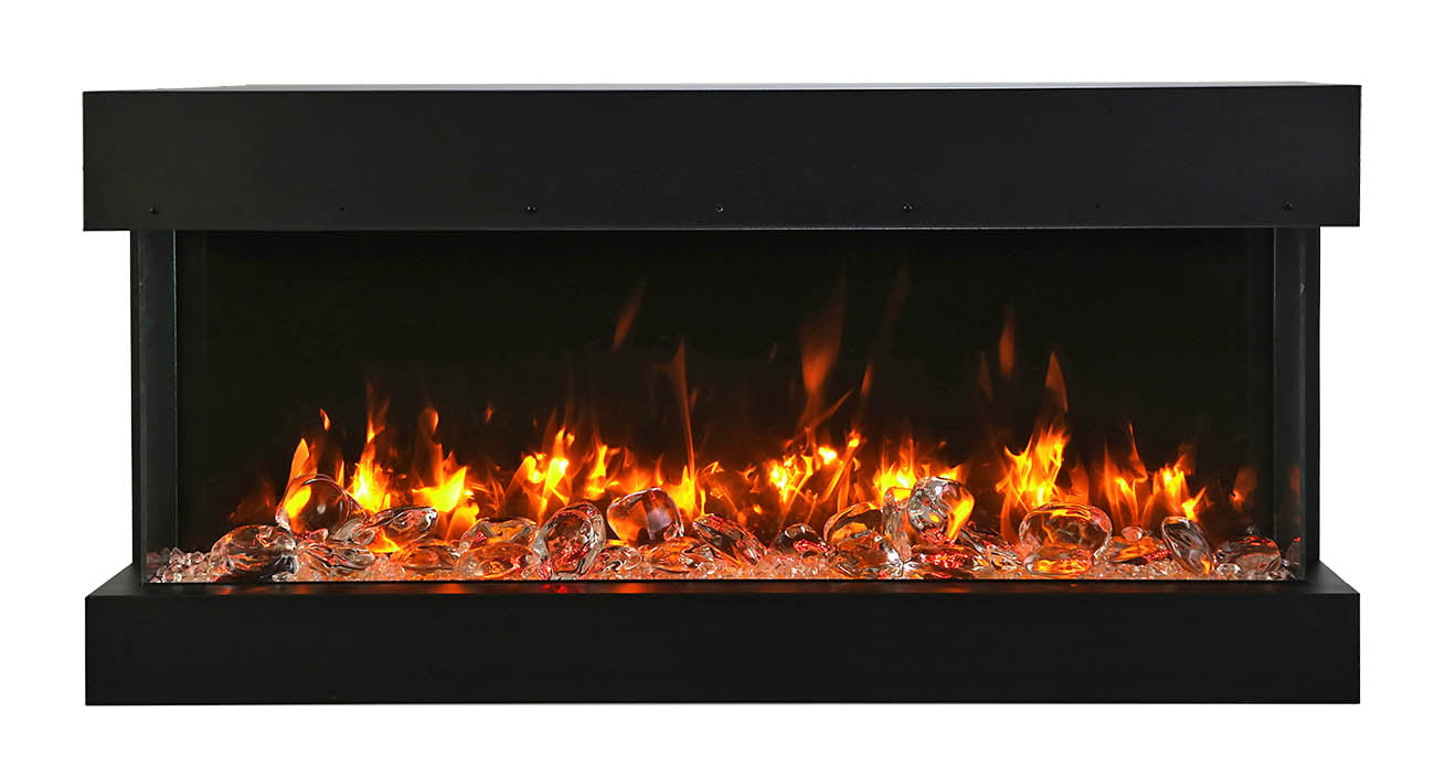 Remii by Amantii 50" BAY-SLIM Series 3 Sided Glass Electric Fireplace-50-BAY-SLIM- Front View With Glass Chunks