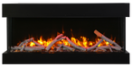 Remii by Amantii 50" BAY-SLIM Series 3 Sided Glass Electric Fireplace-50-BAY-SLIM- Front View With Birch Log Yellow