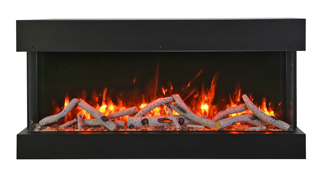 Remii by Amantii 60" BAY-SLIM Series 3 Sided Glass Electric Fireplace- 60-BAY-SLIM- Front View With Birch Log