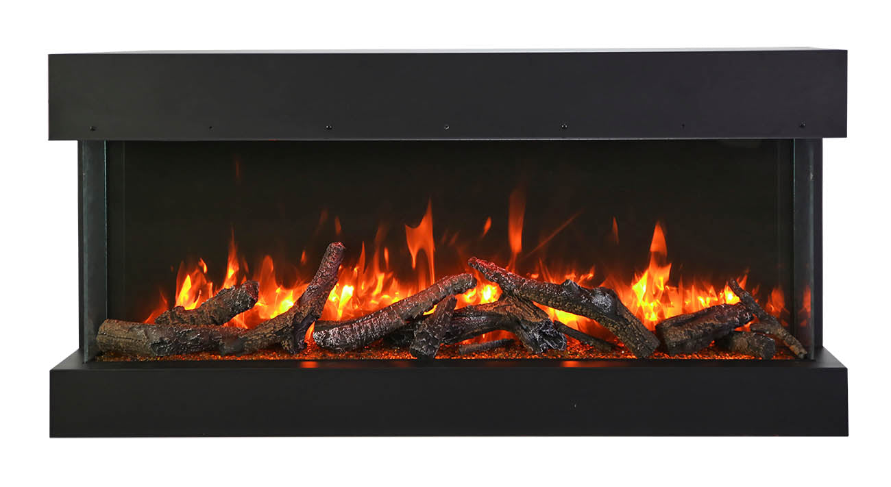 Remii by Amantii 60" BAY-SLIM Series 3 Sided Glass Electric Fireplace- 60-BAY-SLIM- Front View With Oak