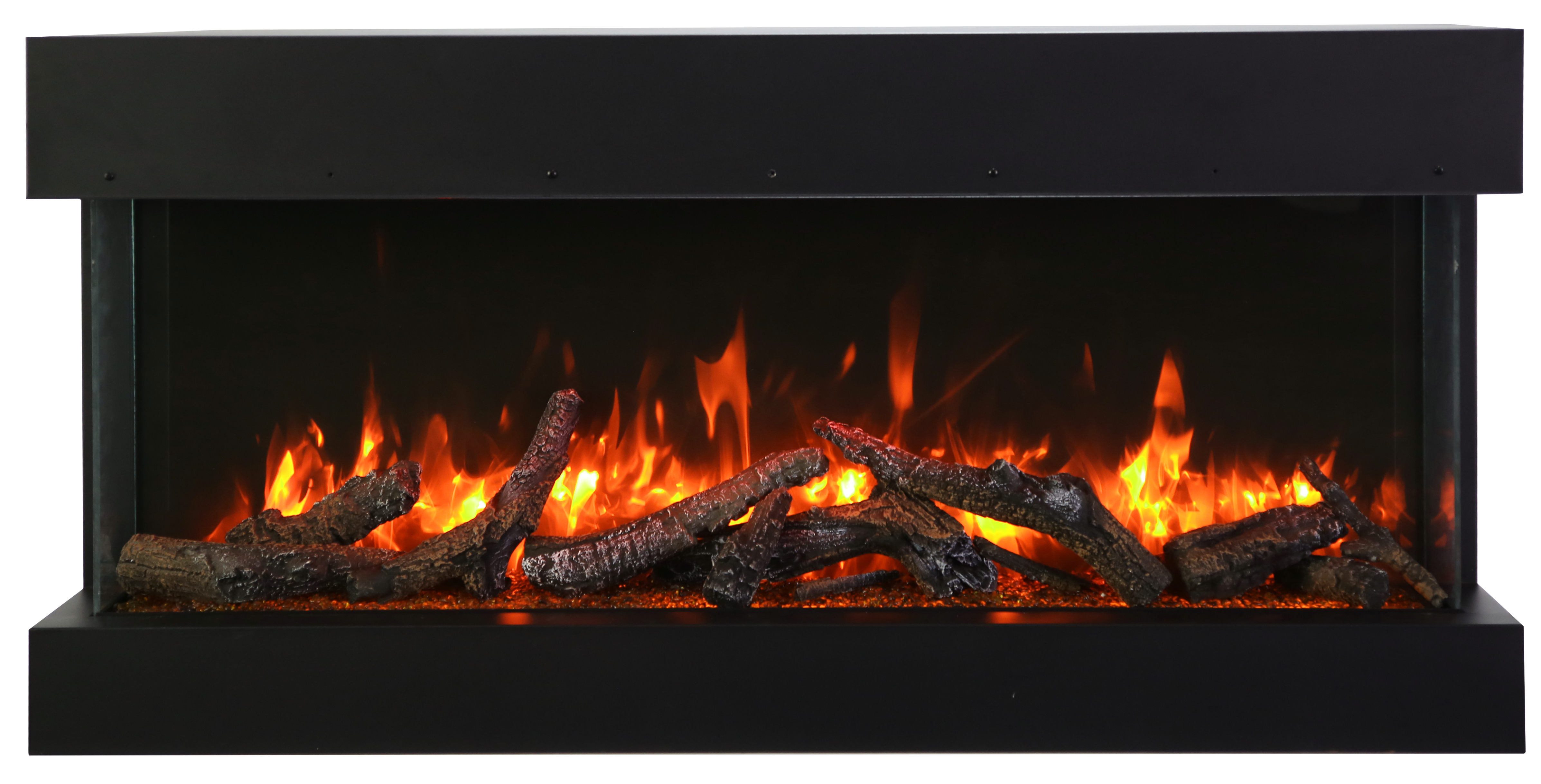 Remii by Amantii 50" BAY-SLIM Series 3 Sided Glass Electric Fireplace-50-BAY-SLIM- Front View With Oak