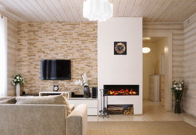 Remii by Amantii 40" BAY-SLIM Series 3 Sided Glass Electric Fireplace- 40-BAY-SLIM- Lifestyle  Living Room