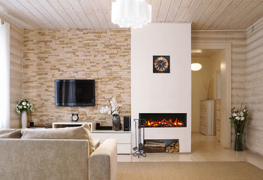 Remii by Amantii 60" BAY-SLIM Series 3 Sided Glass Electric Fireplace- 60-BAY-SLIM- Lifestyle Living Room