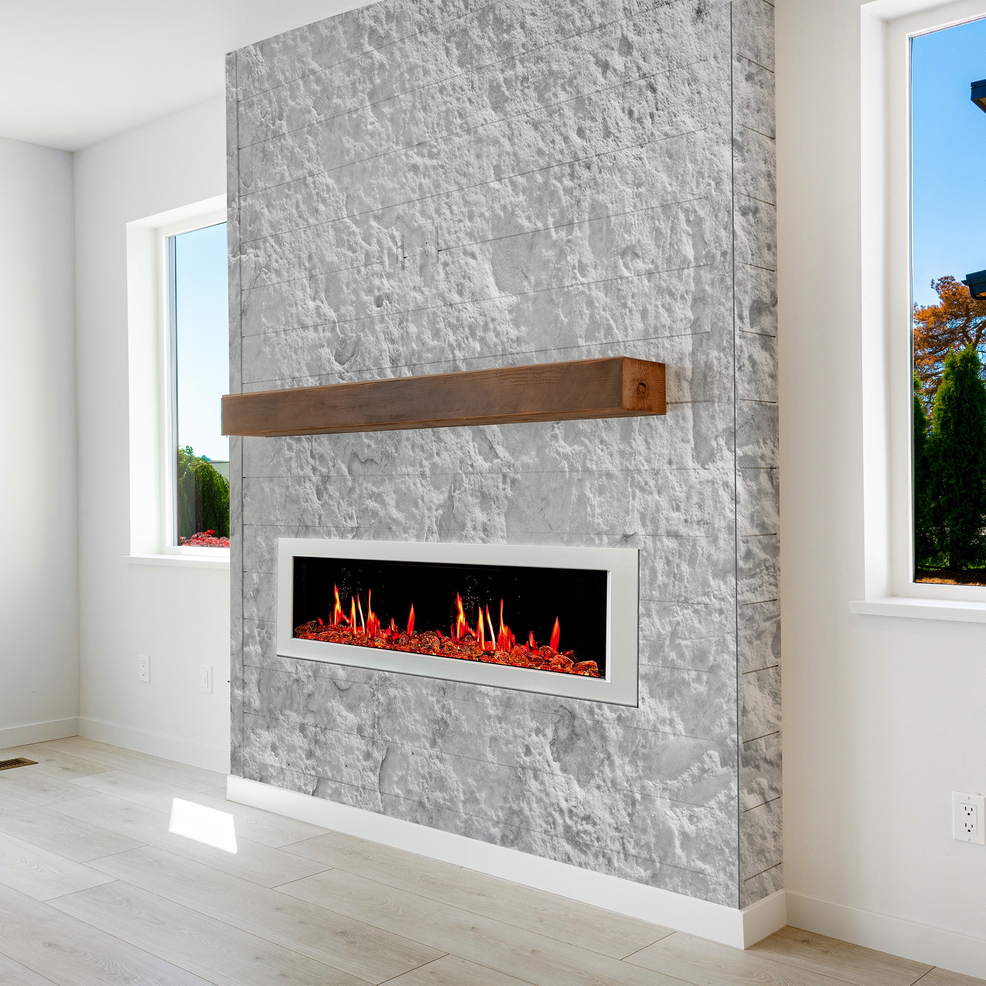 Litdeeer Gloria II 58 Seamless Push-in Electric Fireplace with Reflective Fire Glass_White_-ZEF58VAW-Lifestyle Stone Wall