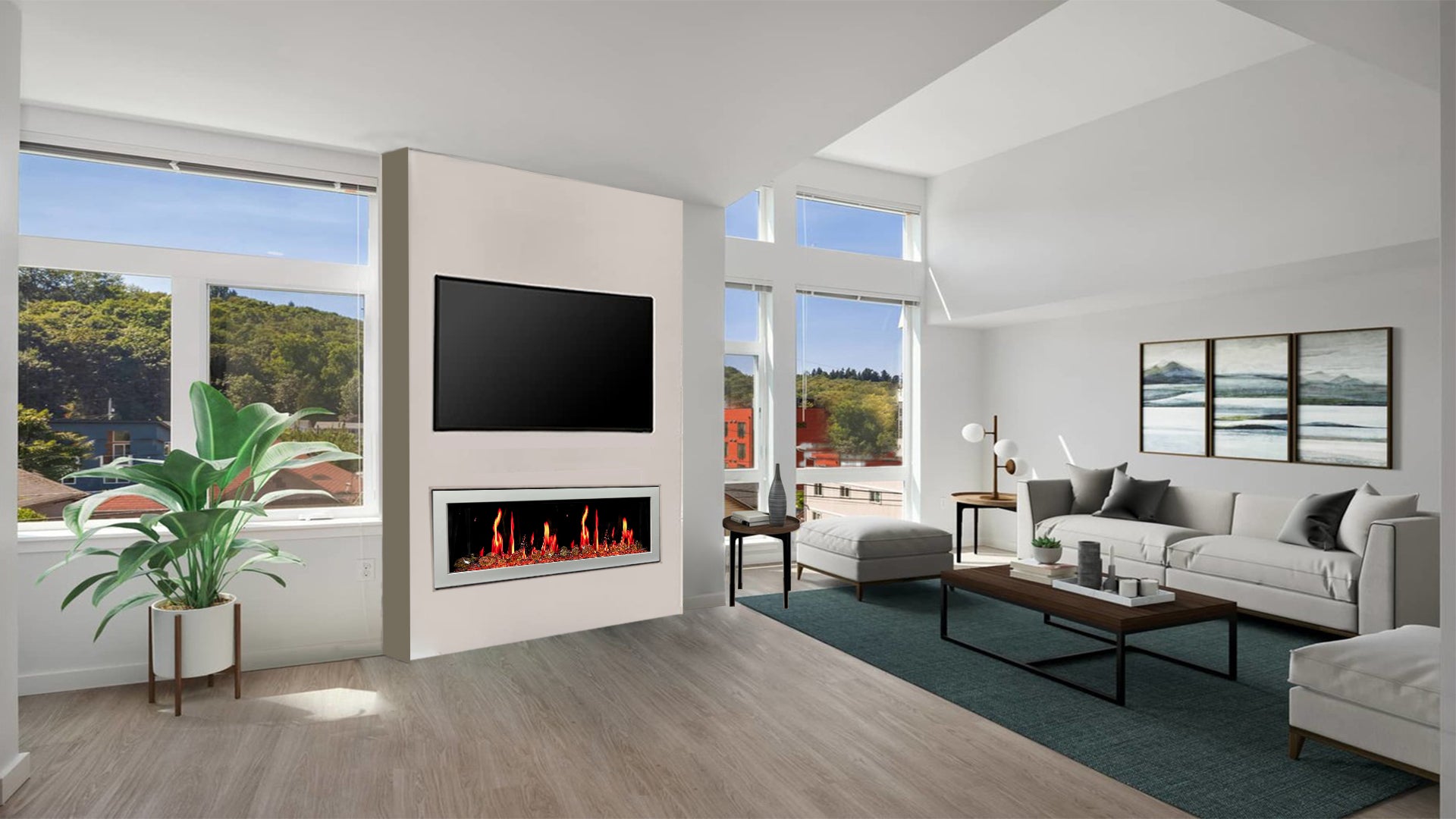 Litdeeer Gloria II 58 Seamless Push-in Electric Fireplace with Reflective Fire Glass_White_-ZEF58VAW-Tv on Top