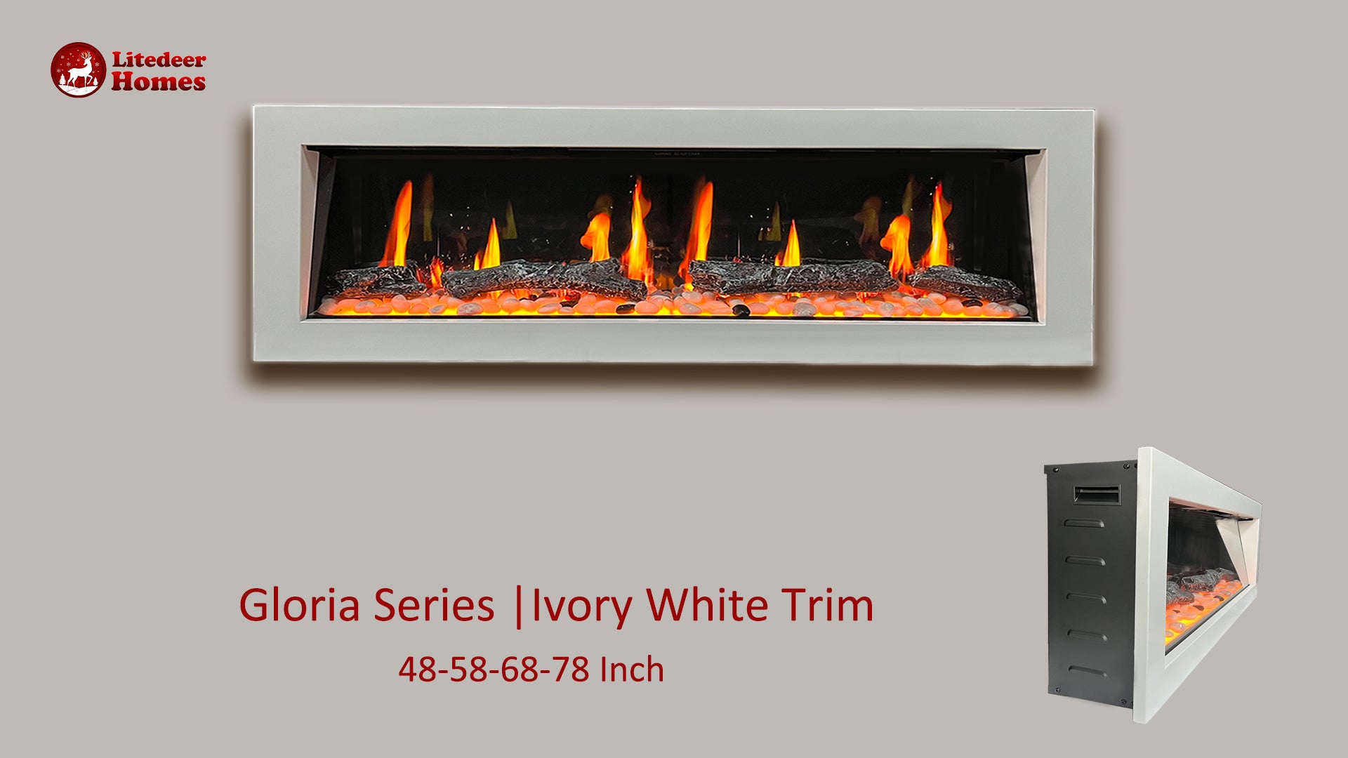 Litedeer Gloria II 58 Seamless Push-in ElectricFireplace_White_-ZEF58VW-Ivory White Frame