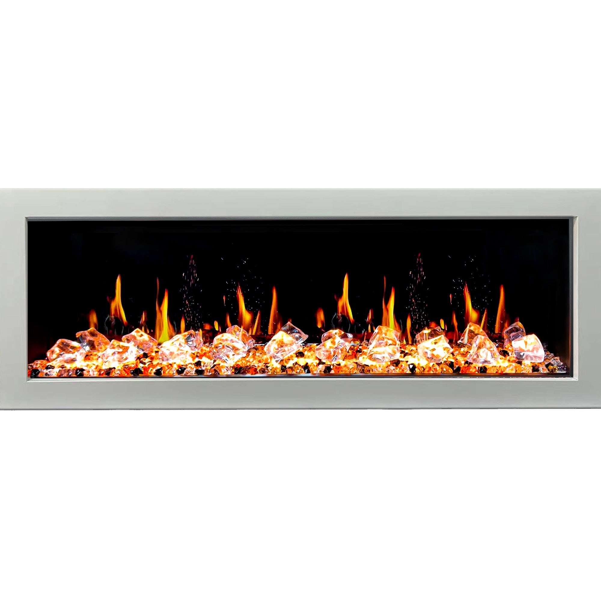 Litedeer Gloria II 58 Seamless Push-in Electric Fireplace with Acrylic Crushed Ice Rocks_White_-ZEF58VCW-Natural Flame