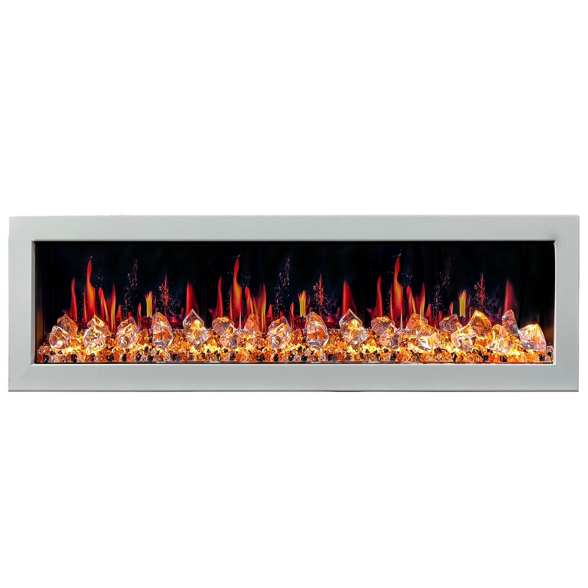 Litedee Gloria II 68 Seamless Push-in Electric  Fireplace with Acrylic Crushed Ice Rocks_White_-ZEF68XCW-Acrylic Ember