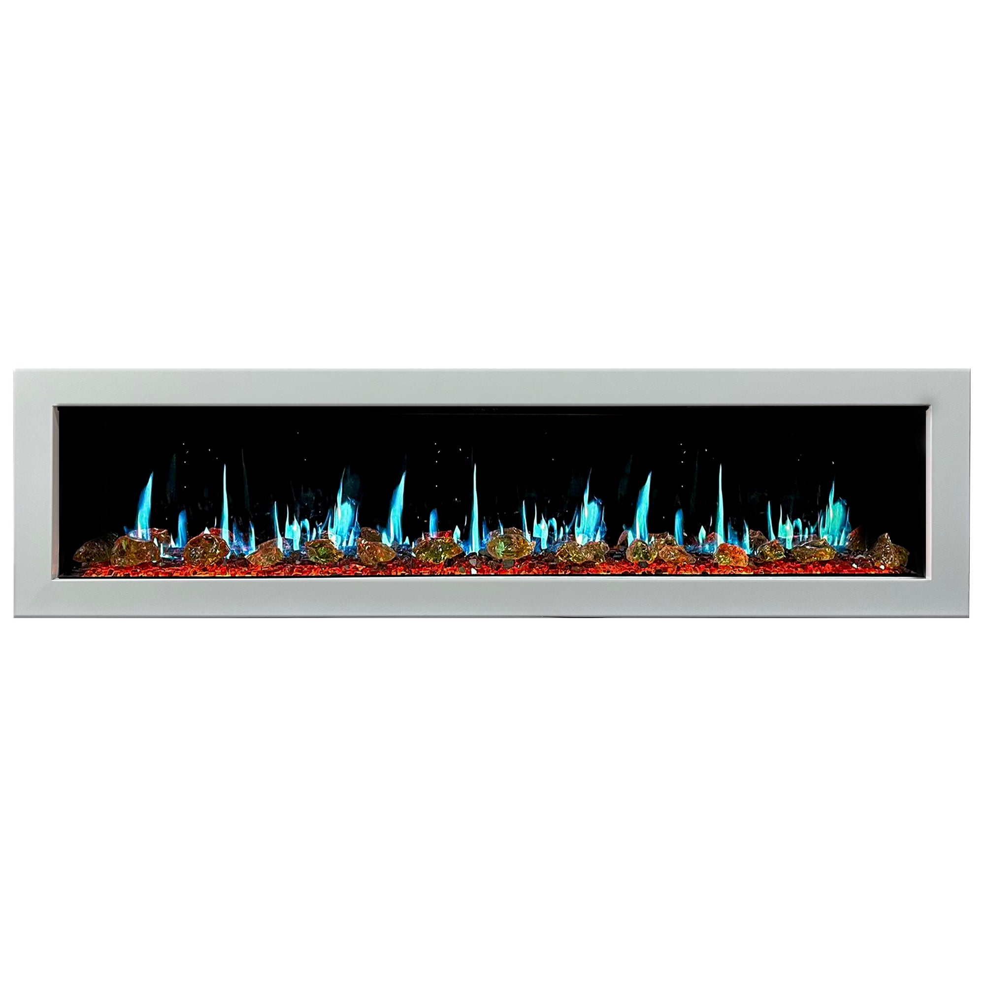 Litedeer GloriaII 68 Seamless Push-in Electric Fireplace with Reflective Fire Glass_White_-ZEF68XAW-Skyblue