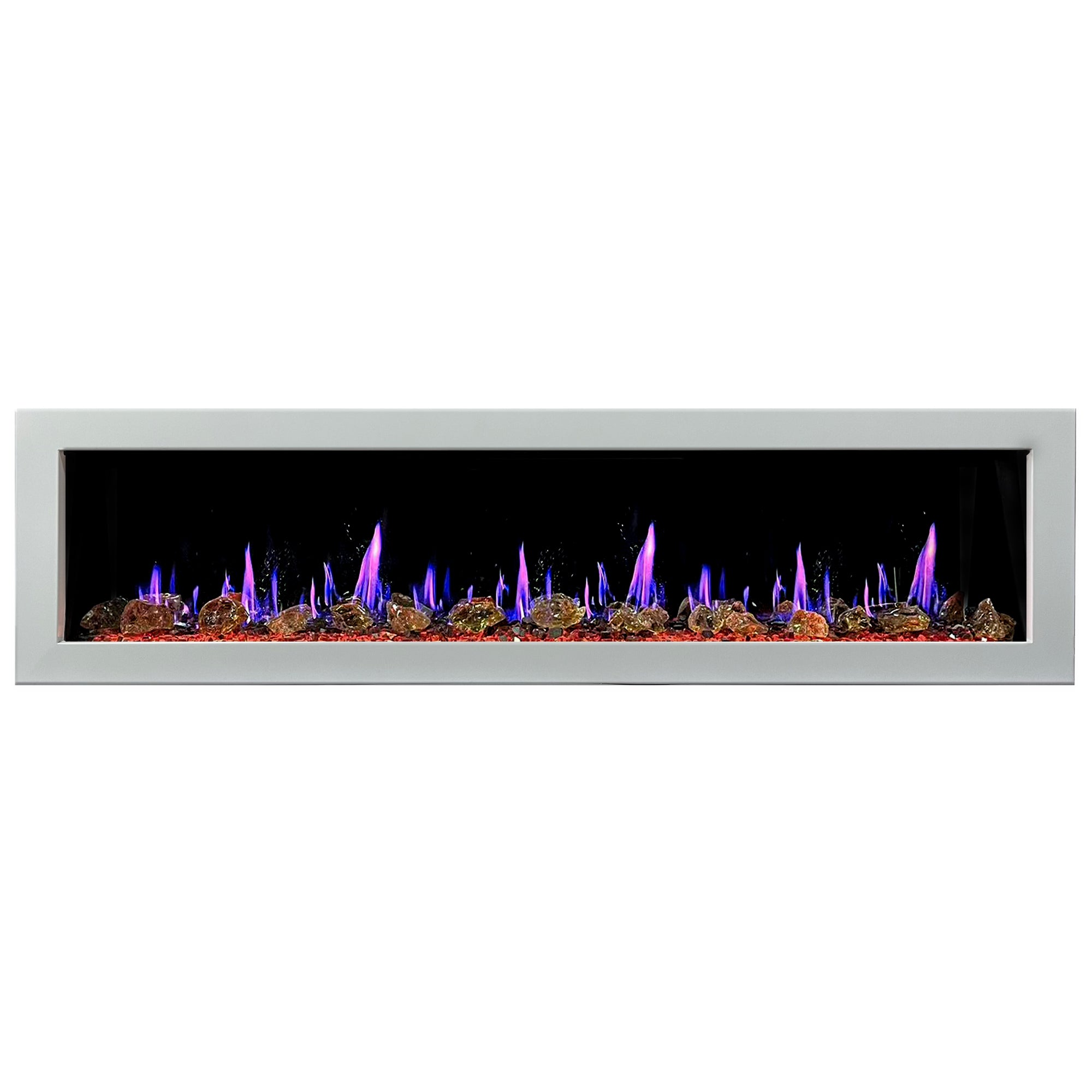 Litedeer Gloria II 68 Seamless Push-in Electric Fireplace with Reflective Fire Glass_White_-ZEF68XAW-Violet Blue