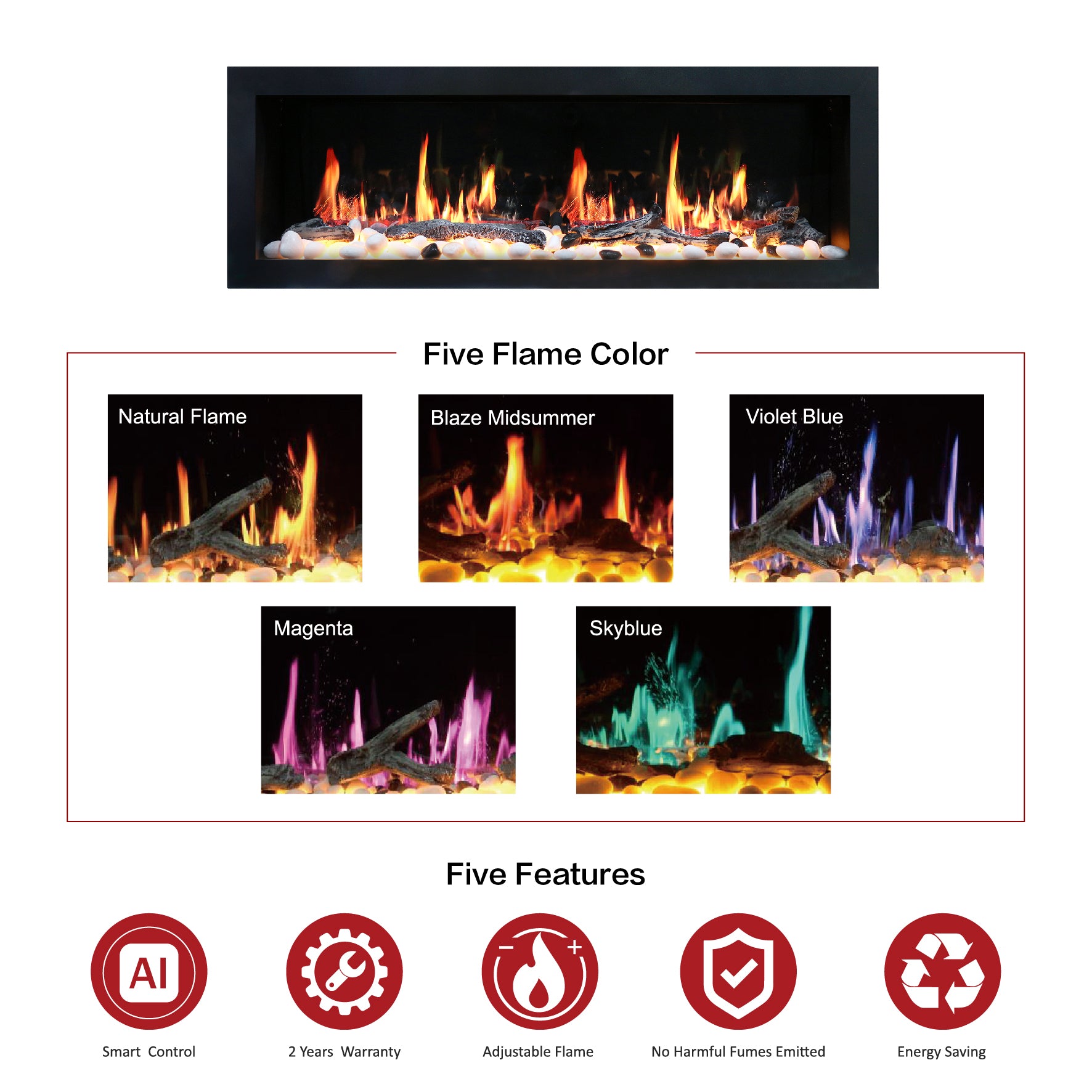 Litedeer Gloria II 78 Seamless Push-in Electric Fireplace_Silver_-ZEF78VS-Flame Color