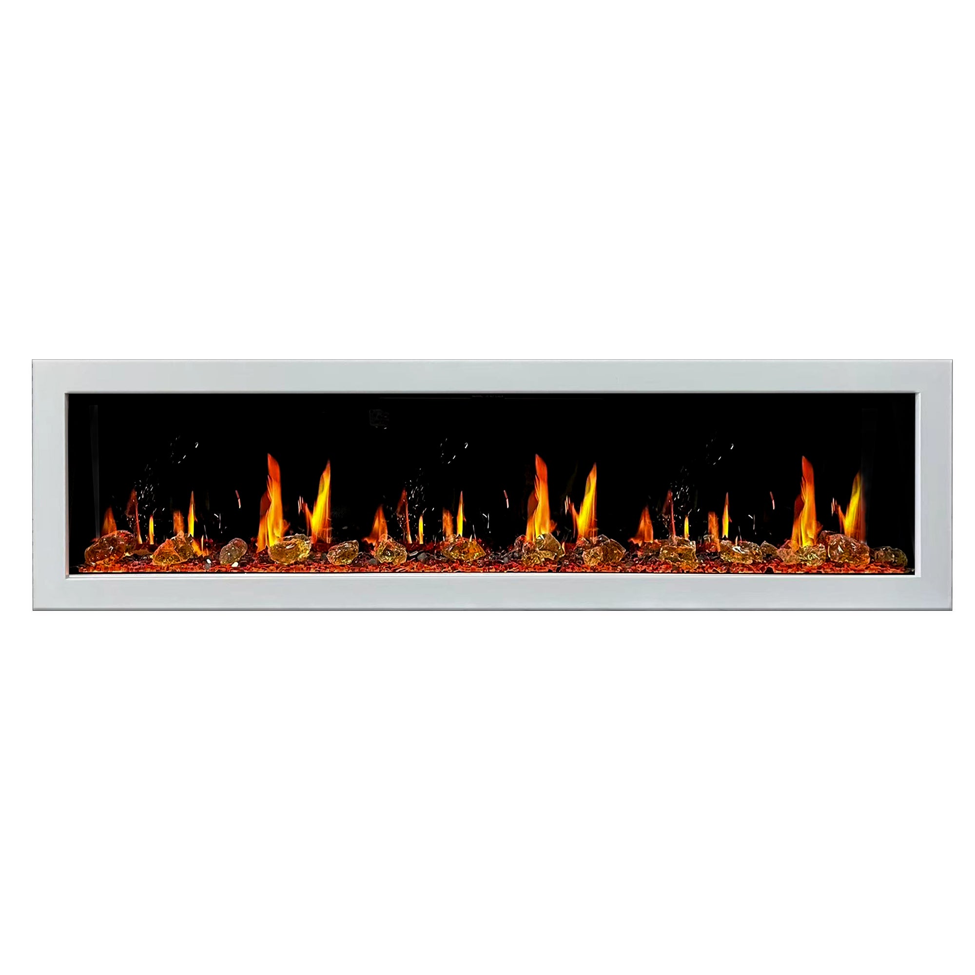 Litedeer Gloria II 78 Seamless Push-in Electric Fireplace with Reflective Fire Glass_White_-ZEF78VAW-Natural Flame