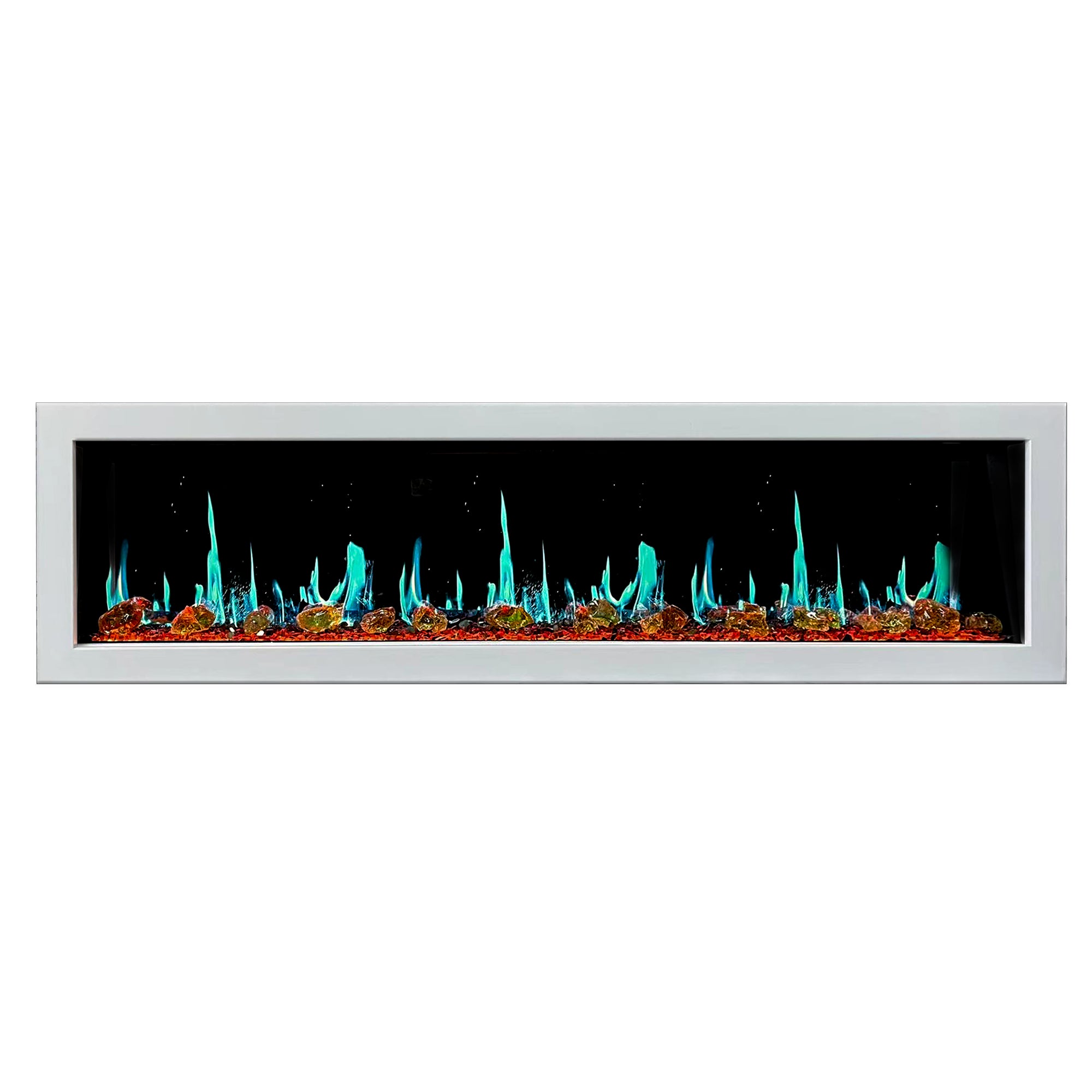 Litedeer Gloria II 78 Seamless Push-in Electric Fireplace with Reflective Fire Glass_White_-ZEF78VAW-Skyblue