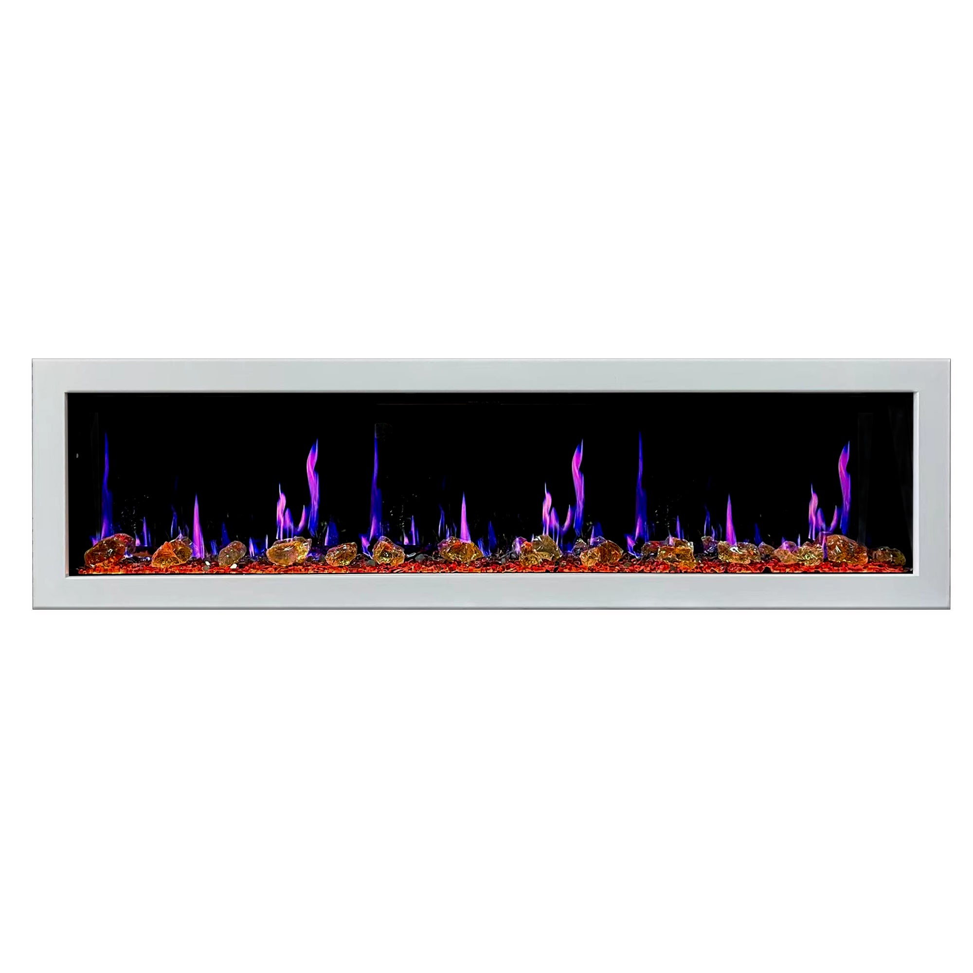 Litedeer Gloria II 78 Seamless Push-in Electric Fireplace with Reflective Fire Glass_White_-ZEF78VAW-Violet Blue