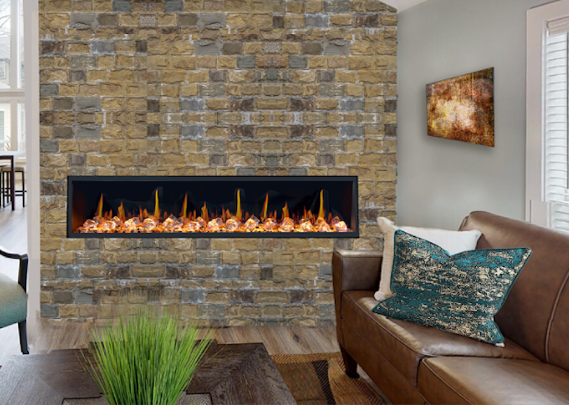LitedeerLatitude45UltraSlimBuilt-inElectricFireplaceAcrylicCrushedIceRocks-ZEF45XC-BrickMantel