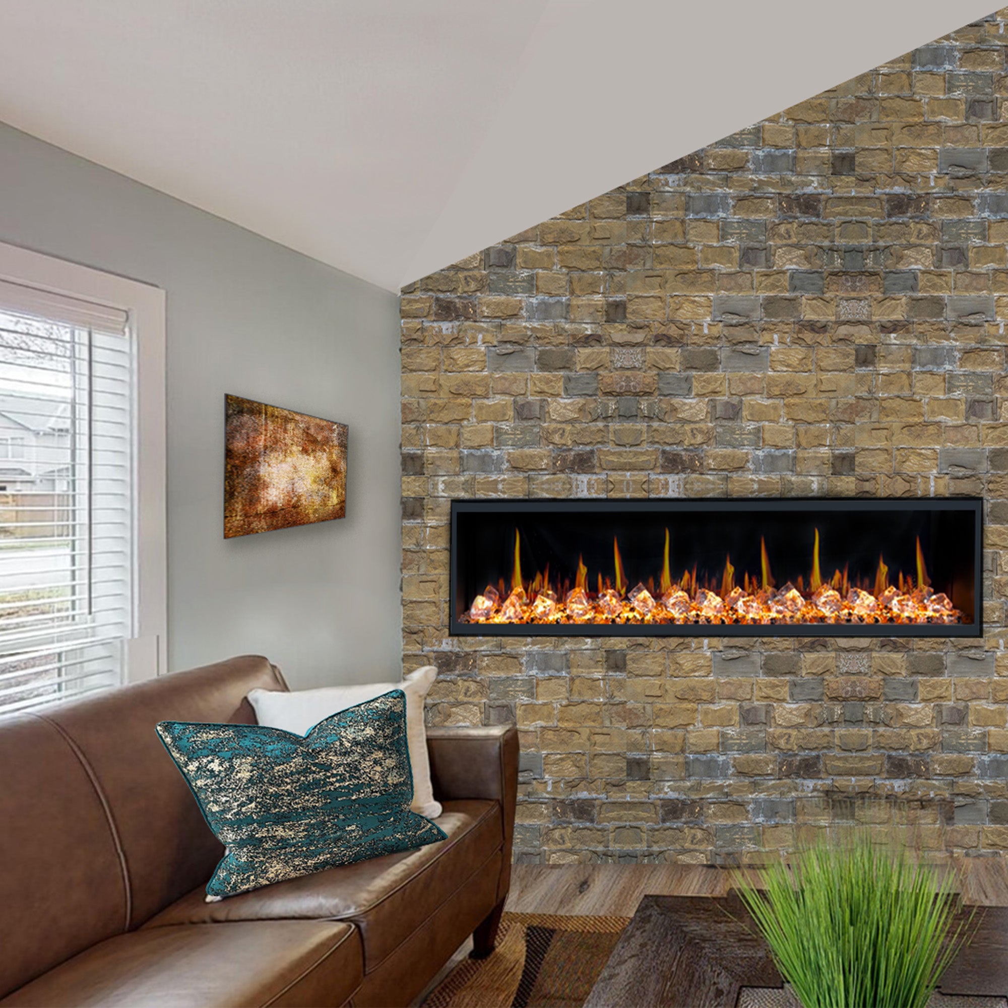 Litedeer Latitude 65" Ultra Slim Built-in Electric Fireplace + Acrylic Crushed Ice Rocks