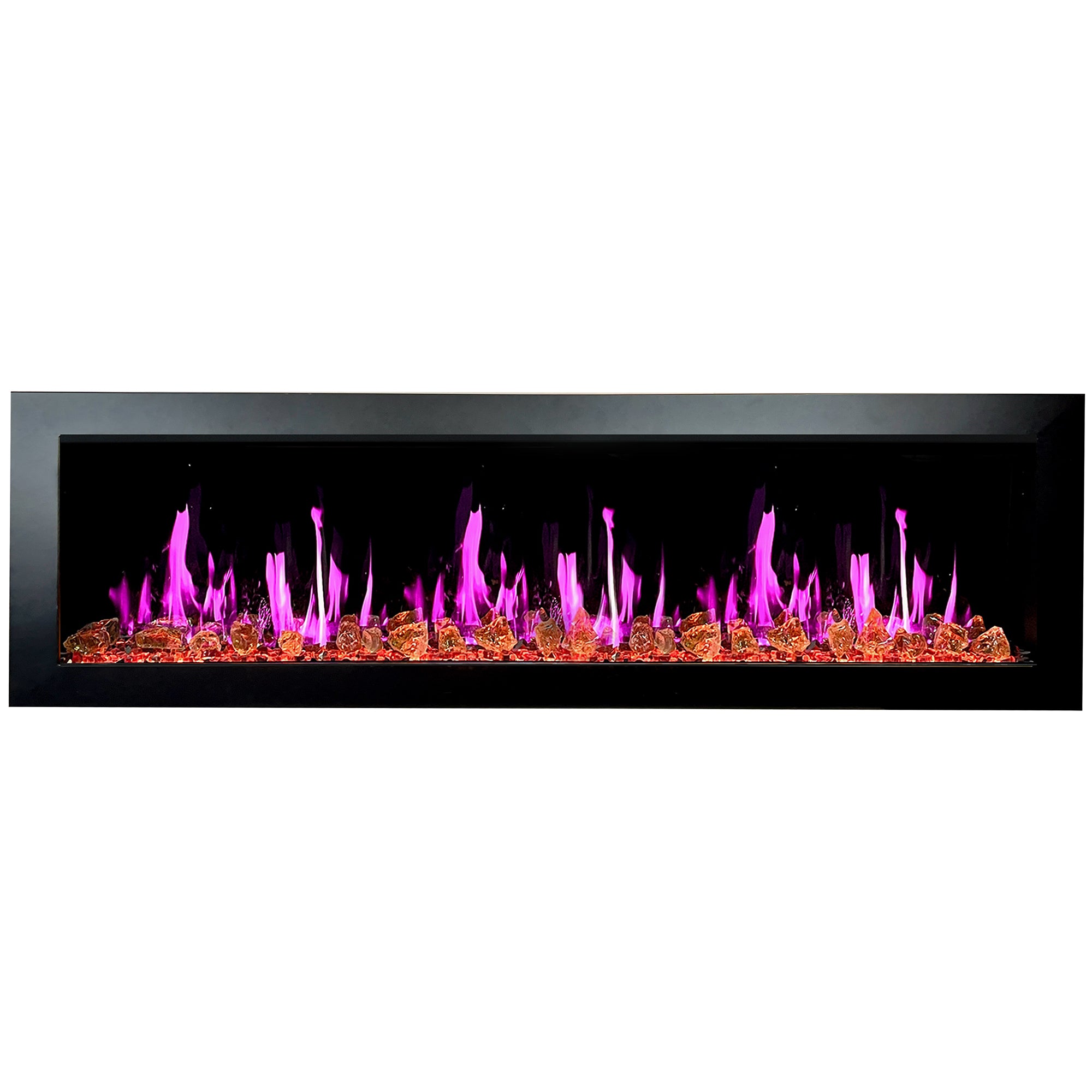 Litedeer Latitude II 68 Seamless Push-inElectric Fireplace_Reflective Fire Glass_LusterCopper_-ZEF68XA-Magenta Flame