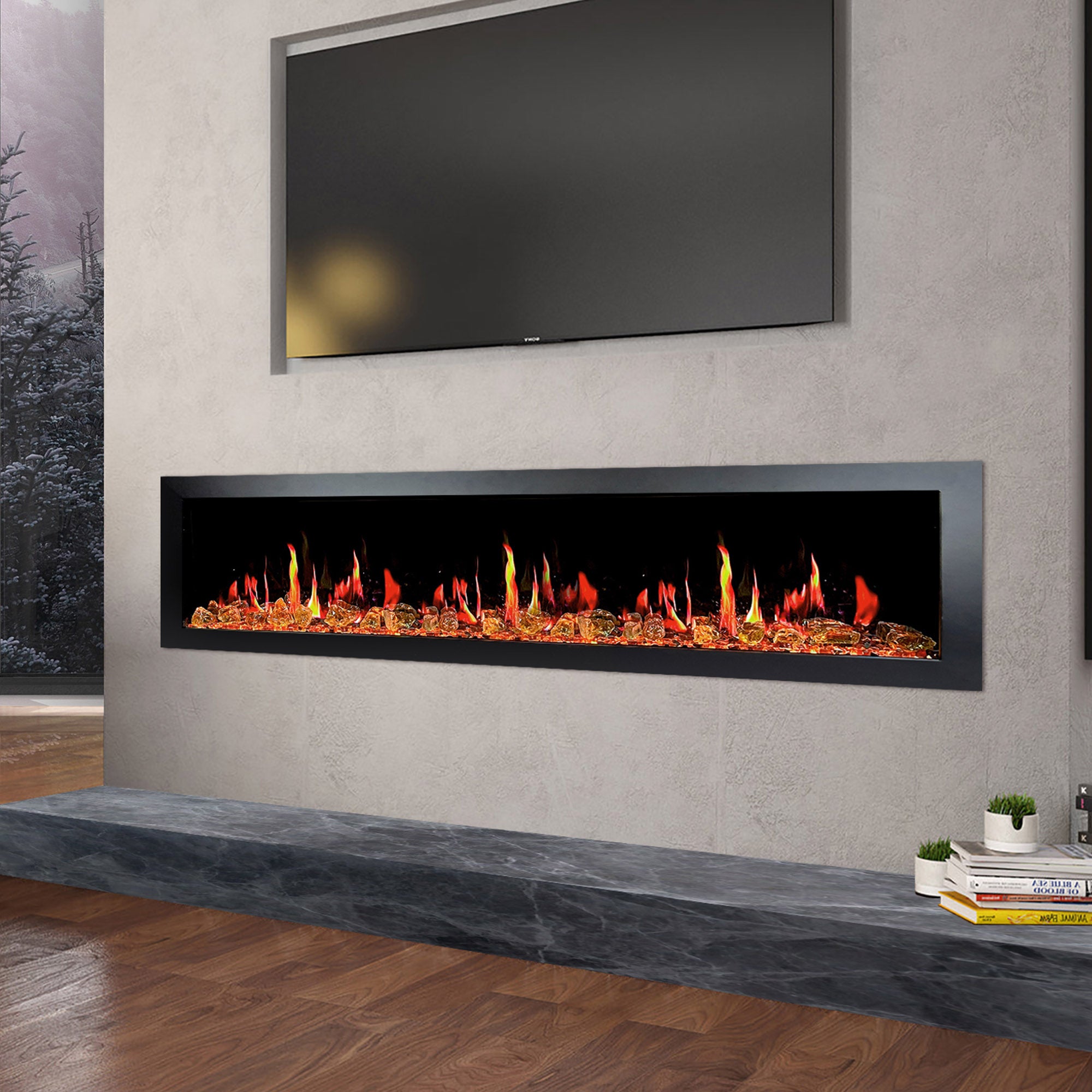 Litedeer Latitude II 78 Seamless Push-in Electric Fireplace_Reflective Fire Glass_LusterCopper_-ZEF78VA-3-Lifestyle Right