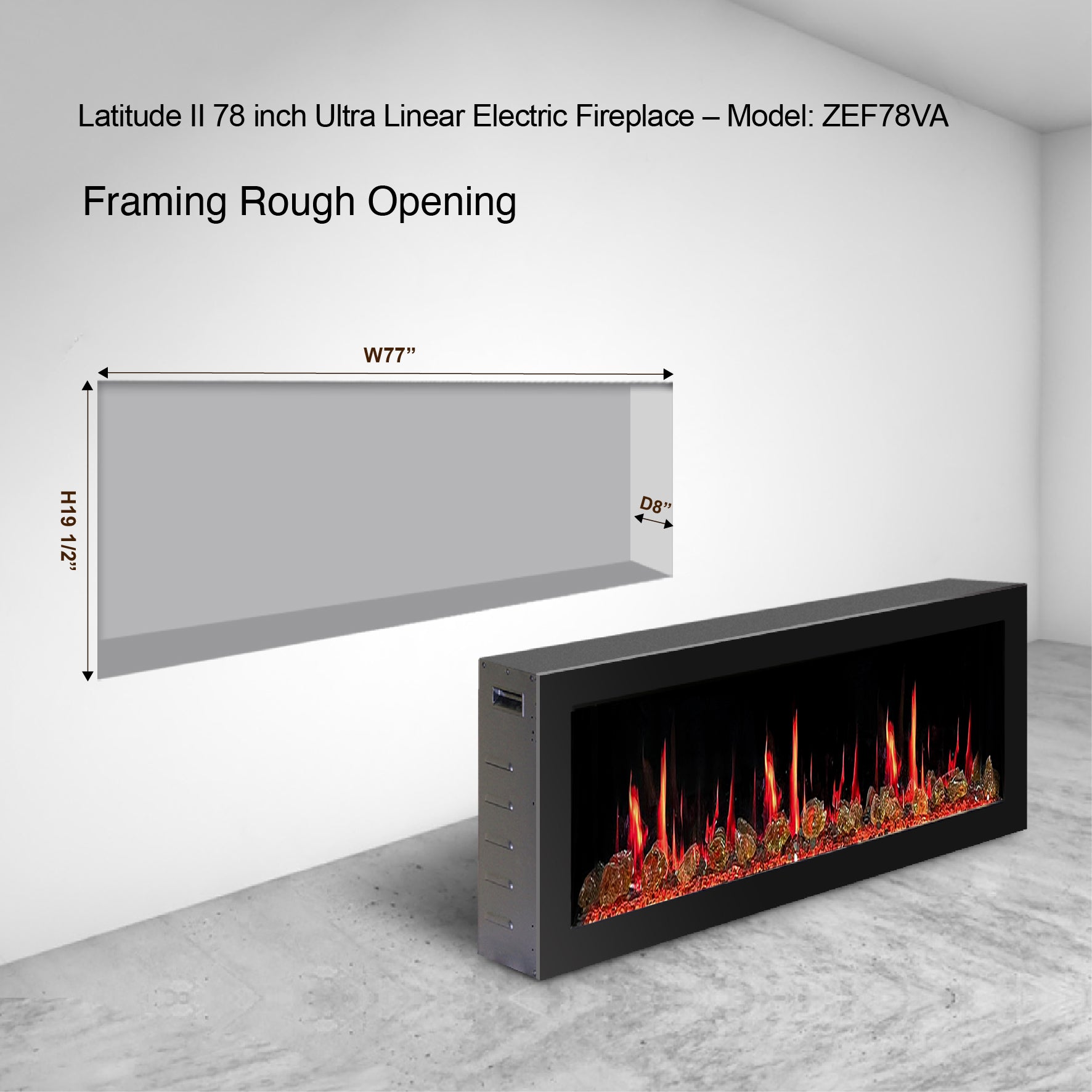  Litedeer Latitude II 78 Seamless Push-in Electric Fireplace_Reflective Fire Glass_LusterCopper_-ZEF78VA-Framing