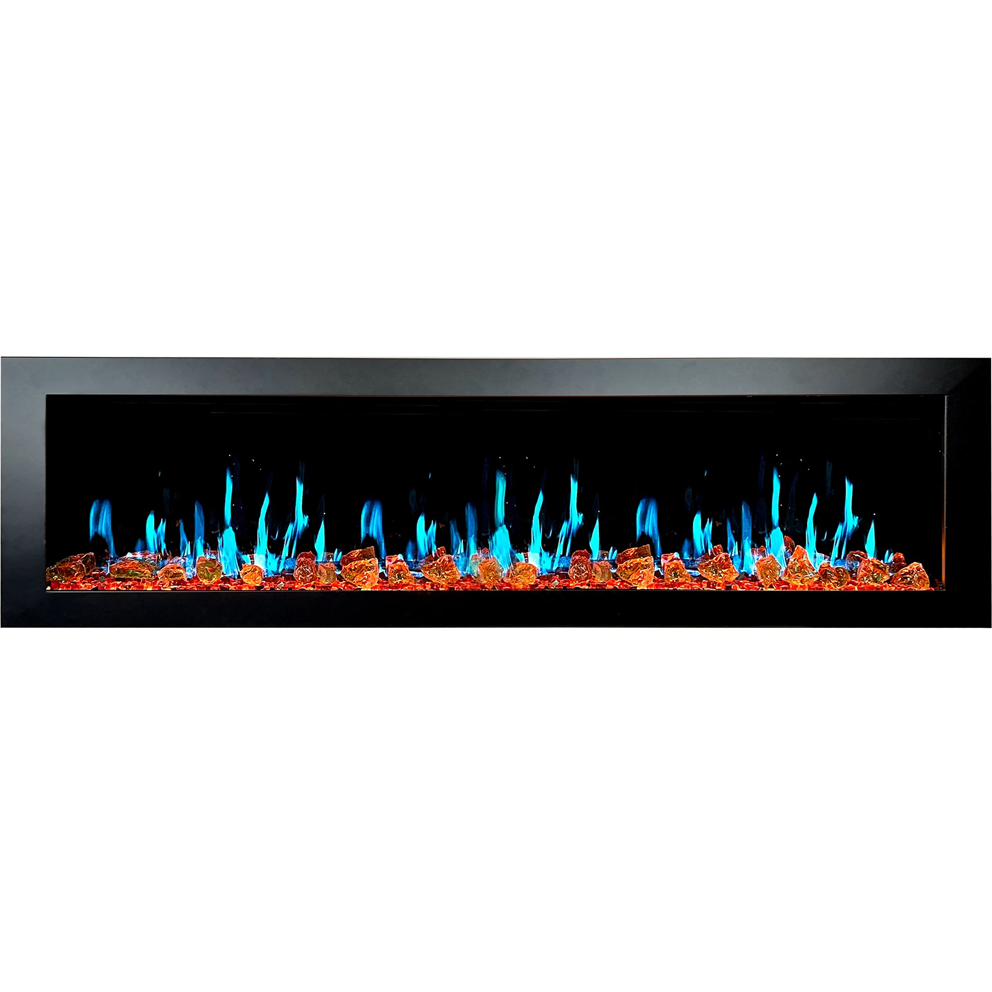 Litedeer Latitude II 78 Seamless Push-in Electric Fireplace_Reflective Fire Glass_Luster Copper_-ZEF78VA-Sky blue Flame
