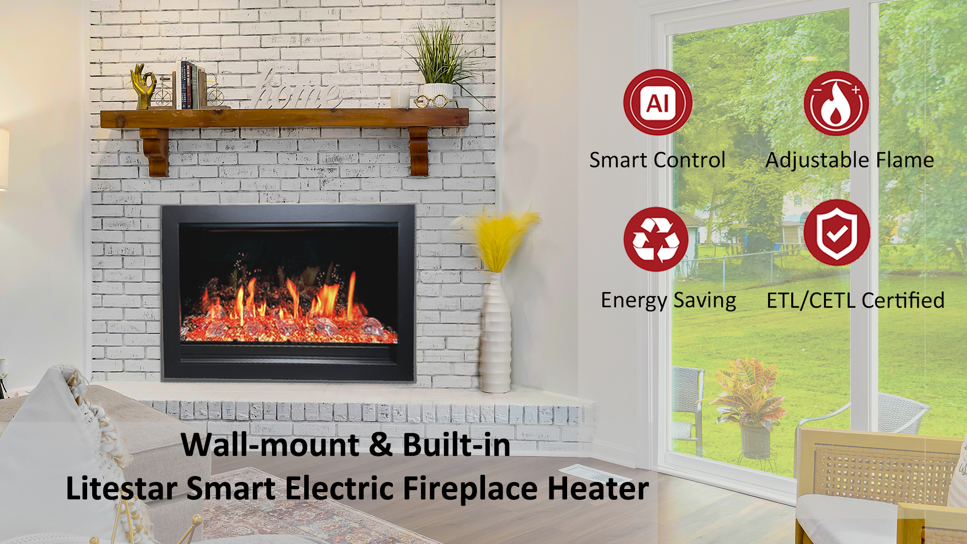 Litedeer LiteStar 33 inch Smart Electric Fireplace Inserts (Crystal Pebble)