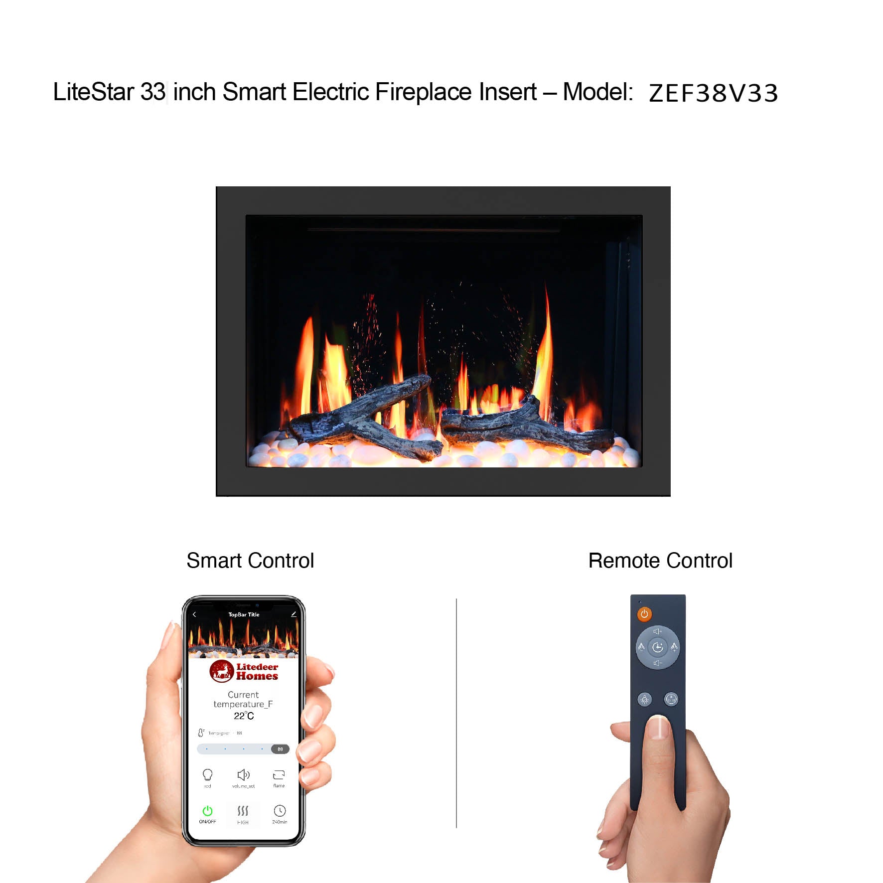 Litedeer LiteStar 33inch Smart Electric Fireplace Inserts-ZEF38VC33-Control