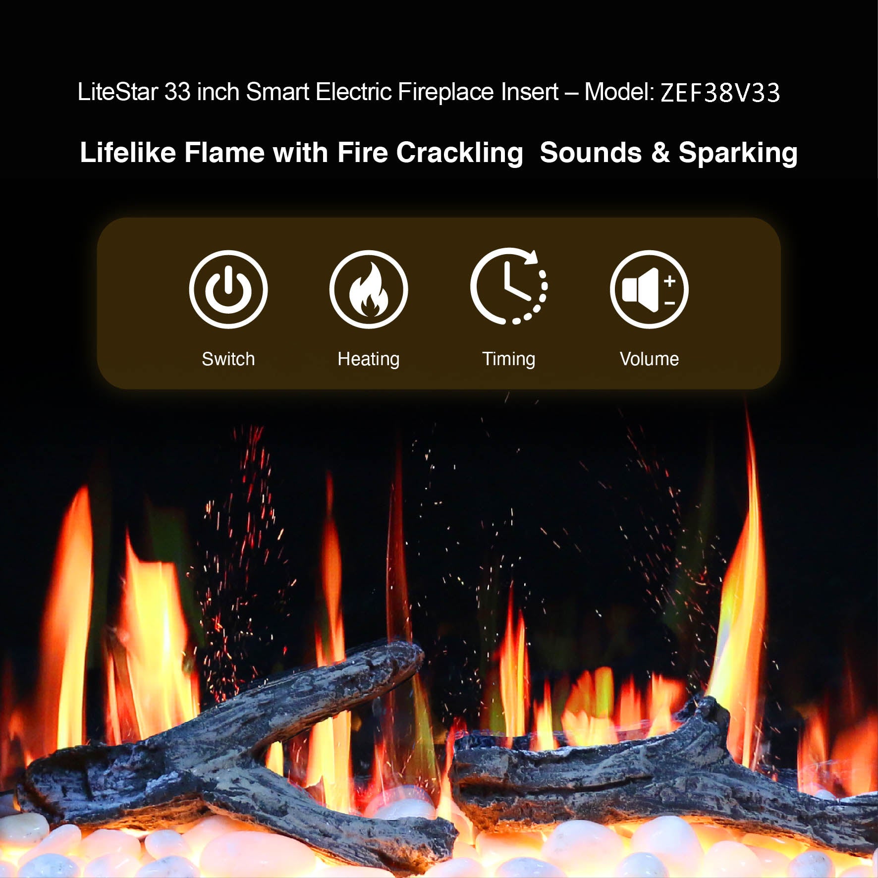 Litedeer LiteStar 33 inch Smart Electric Fireplace Inserts-ZEF38VC33-Heat Settings
