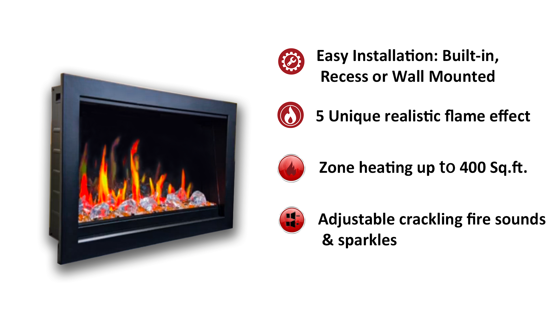 Litedeer LiteStar 33 inch Smart Electric Fireplace Inserts_Luster Copper-Amber Glass_-ZEF38VC-33-A-Key Features