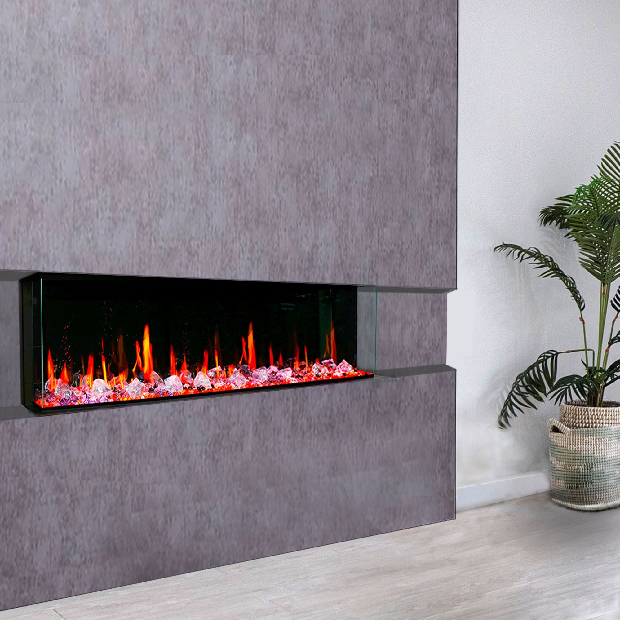 Litedeer Warmcastle 72 inch 3 Side Smart Control Electric Fireplace with Crystal Media_Lifestyle Sideview