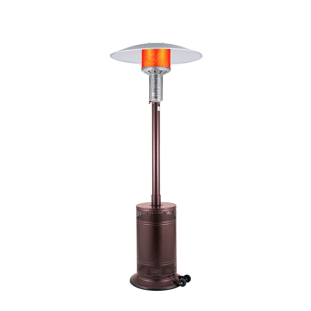 Patio Comfort Propane Patio Heater with Push Button Ignition - Antique Bronze- PC02AB - Heater On