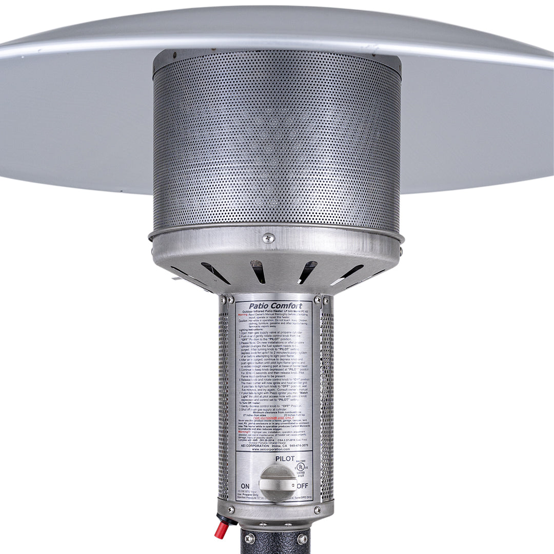 Patio Comfort Propane Patio Heater with Push Button Ignition -Jet/Silver Vein- PC02J - Heater Full View