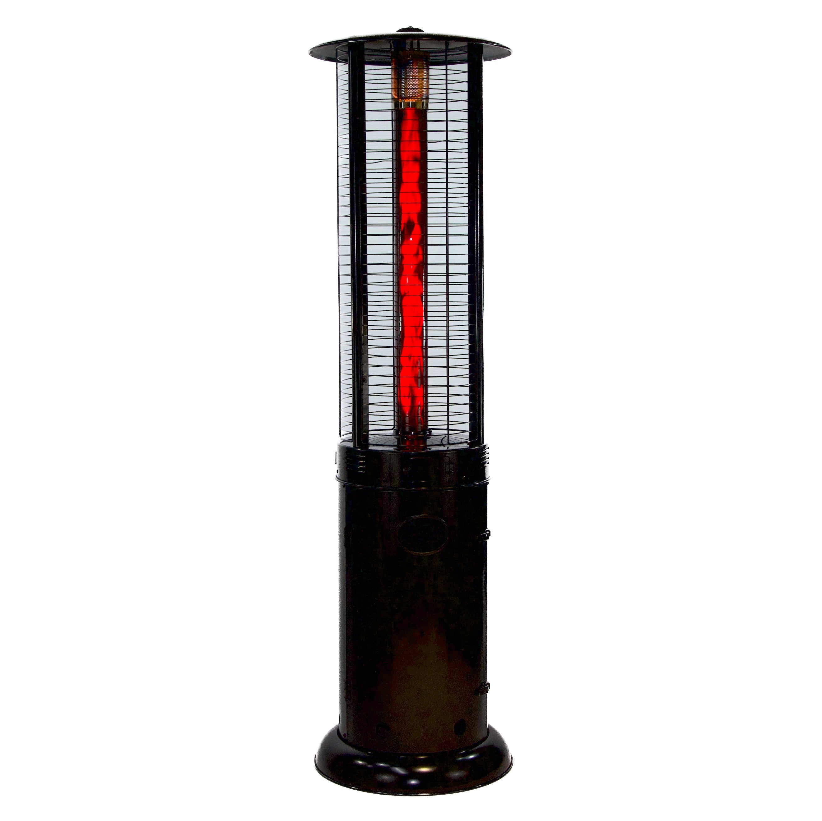 RADtec 80 Ellipse Flame Propane Patio Heater - Black with Ruby Glass 41,000 BTU  - 80-ELL-FLM-HT - Back View With Glow Fire