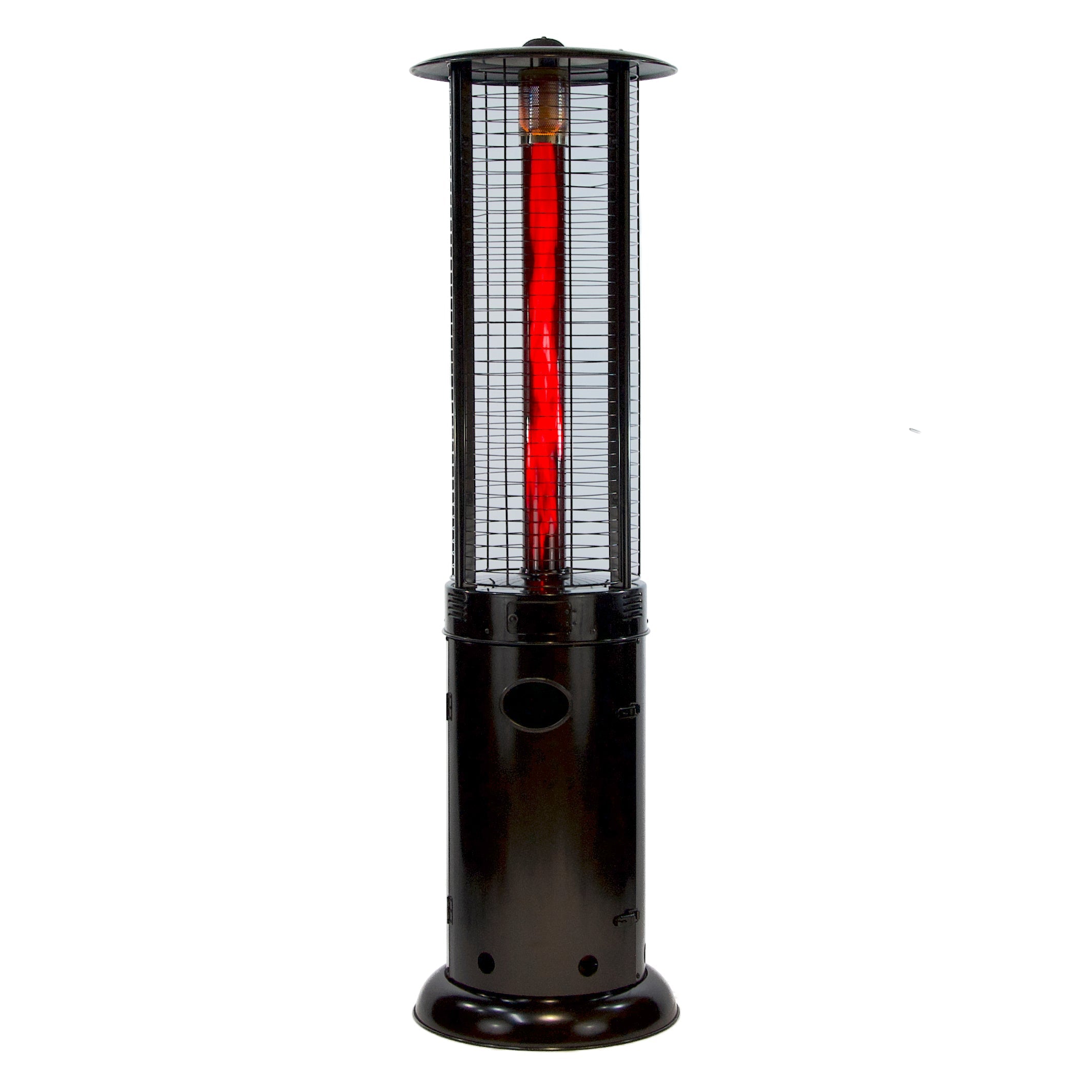 RADtec 80 Ellipse Flame Propane Patio Heater - Black with Ruby Glass 41,000 BTU  - 80-ELL-FLM-HT - Full View With Glow Fire