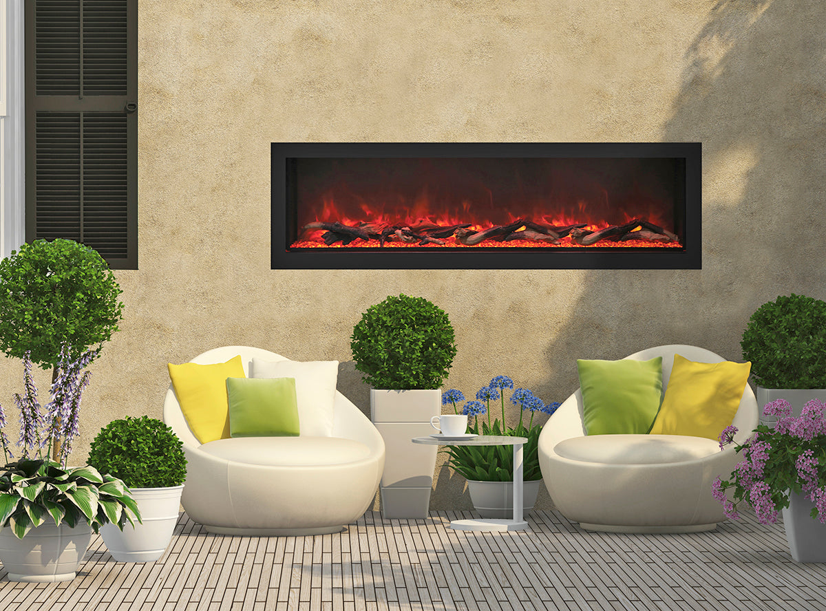 Remii by Amantii 55" Deep Series Built-in Electric Fireplace with Black Steel Surround- 102755-DE- Lifestyle Patio