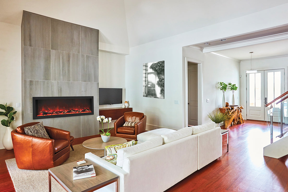 Remii by Amantii 55" Deep Series Built-in Electric Fireplace with Black Steel Surround- 102755-DE- Lifestyle Living Room