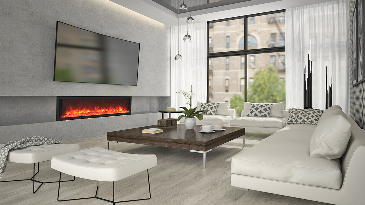 Remii by Amantii 65" Deep Series Built-in Electric Fireplace with Black Steel Surround- 102765-DE- Lifestyle Living Room
