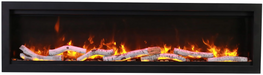 Remii By Amantii Smart Basic Clean-Face Built In Electric Fireplace with Clear Media and Black Steel Surround- Front View With Birch Yellow Flame
