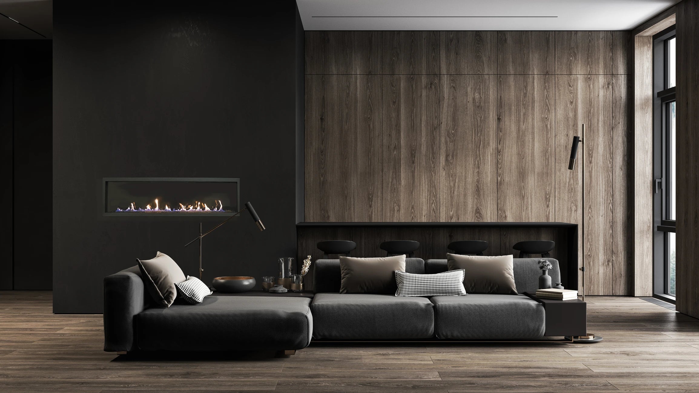 Sierra Flame Austin 65" Direct Vent Linear Gas Fireplace- Lifestyle Minimalist Living Room