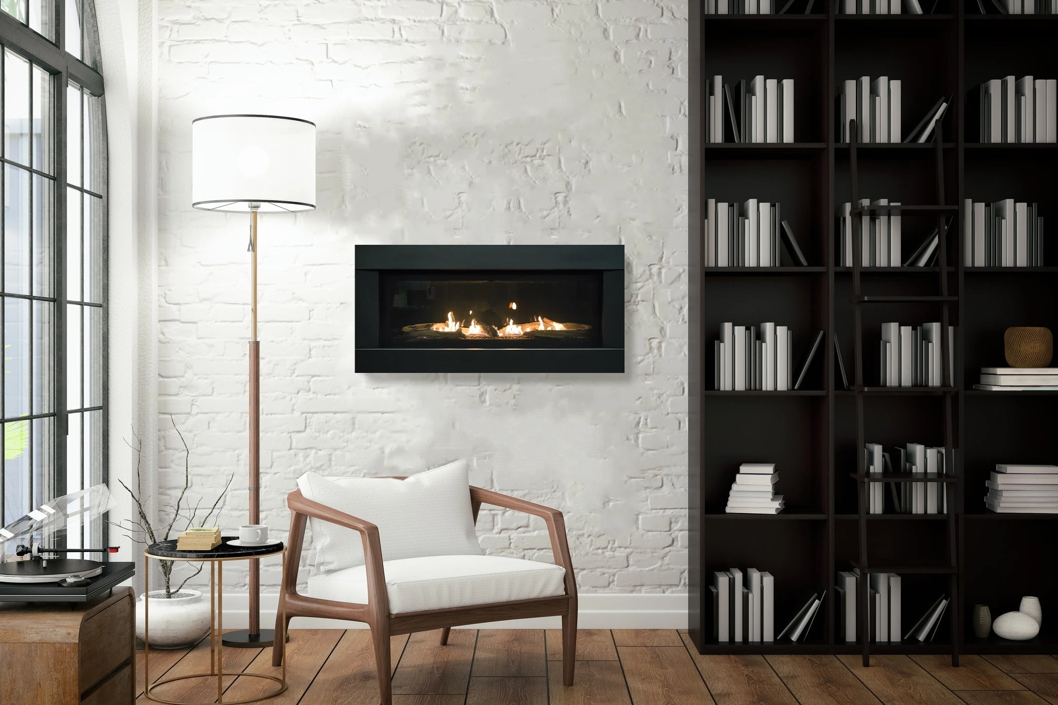 Sierra Flame Stanford 55" Direct Vent Linear Gas Fireplace- Lifestyle Book Room