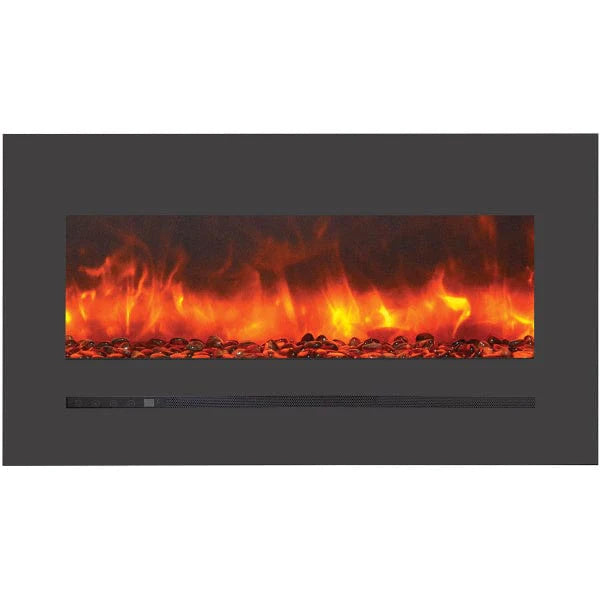Sierra Flame by Amantii 26" Wall Mount/Flush Mount Electric Fireplace with Deep Charcoal Colored Steel Surround- WM-FML-26-3223-STL- Front View With Orange Flame