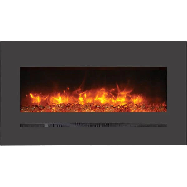 Sierra Flame by Amantii 26" Wall Mount/Flush Mount Electric Fireplace with Deep Charcoal Colored Steel Surround- WM-FML-26-3223-STL- Front View With Yellow Flame