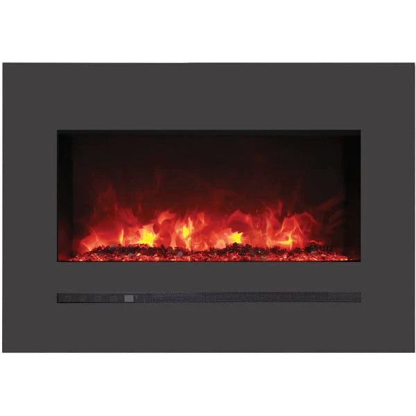 Sierra Flame by Amantii 34" Wall Mount/Flush Mount Electric Fireplace with Deep Charcoal Colored Steel Surround- WM-FML-34-4023-STL- Front View With Red Flame