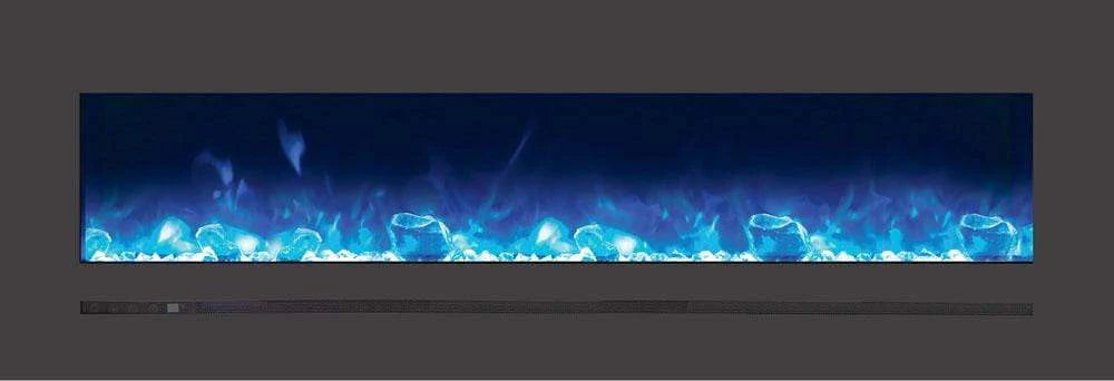 Sierra Flame by Amantii 60" Wall Mount/Flush Mount Electric Fireplace with Deep Charcoal Colored Steel Surround- WM-FML-60-6623-STL- Front View With Blue Flame