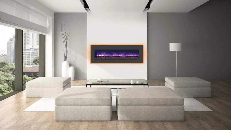 Sierra Flame by Amantii 60" Wall Mount/Flush Mount Electric Fireplace with Deep Charcoal Colored Steel Surround- WM-FML-60-6623-STL- Lifestyle Living Room