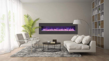 Sierra Flame by Amantii 72" Wall Mount/Flush Mount Electric Fireplace with Deep Charcoal Colored Steel Surround- WM-FML-72-7823-STL- Lifestyle Living Room